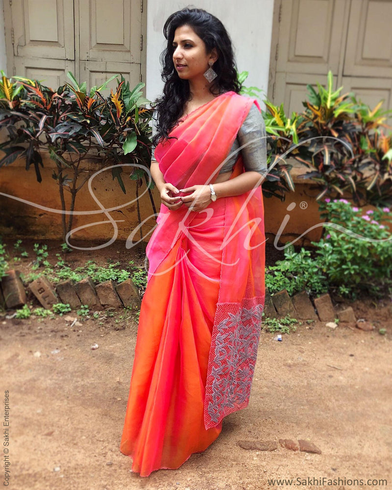 Sajna Bridal Wear Designer on Instagram: “Peach saree paired with blue hand  embroidered blouse as a contrast combi… | Peach saree, Saree, Bridal sarees  south indian